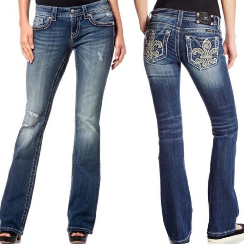 Miss Me Embellished Fleur De Lis Bootcut Jean